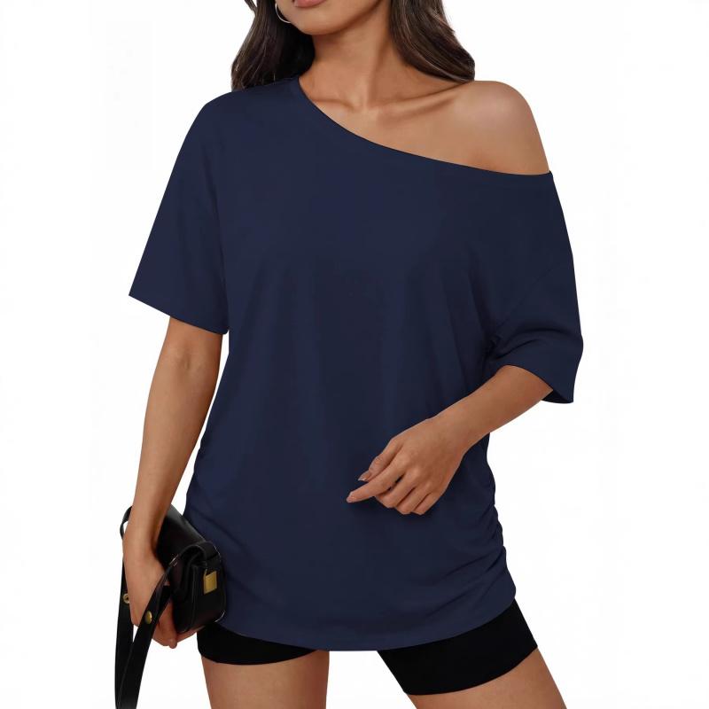 New Summer Women's Fashion Design Top, Loose Off-shoulder Top, Y2K Off-shoulder T-shirt