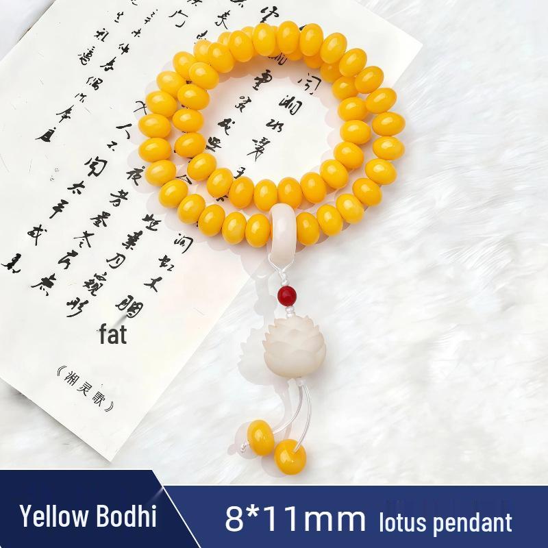 Zen Style Bodhi Root Bracelet with Lotus Pendant for Women, 108 Pink Beads