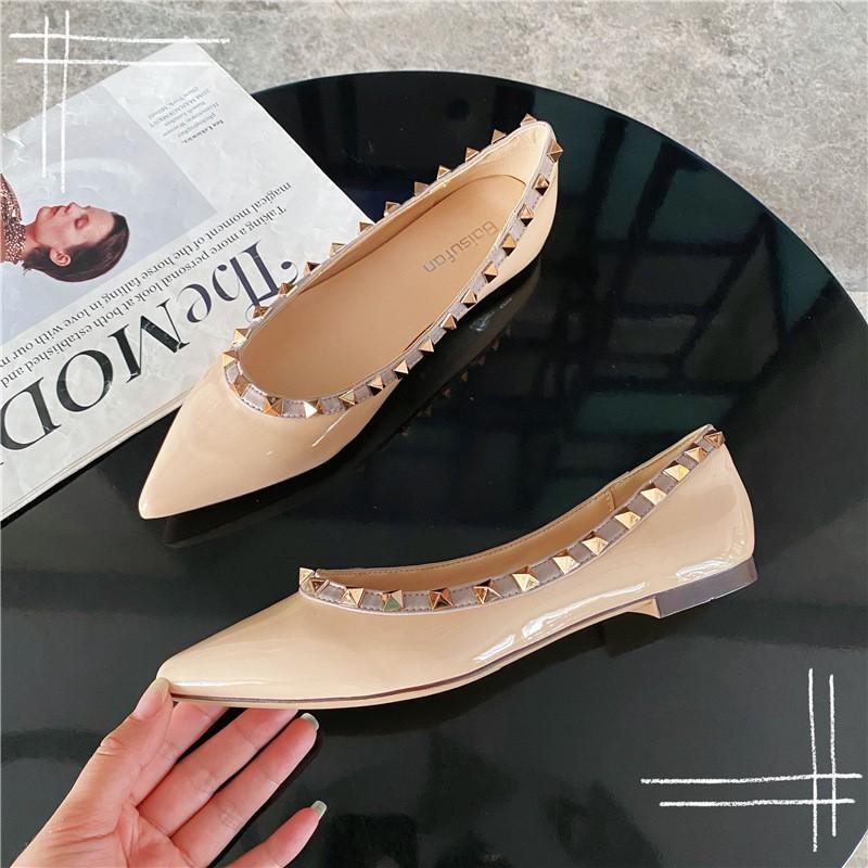 

Sheepskin version~ French rivet leather, shallow mouth pointed single shoes, women s Mary Jane flats, soft soles, non-grinding shoes 35