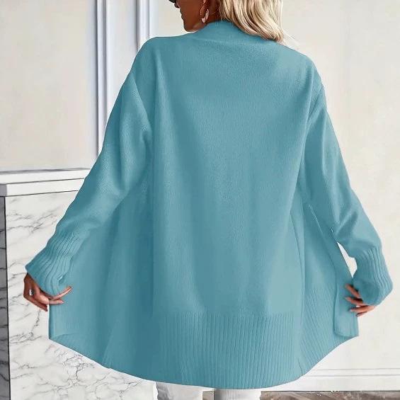 Women's Plus Size Knit Cardigan with Pockets, Relaxed Shawl Style Long Sweater Jacket