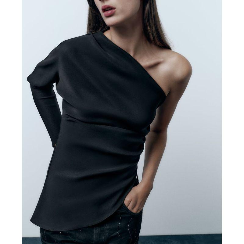 New One-Shoulder Niche Asymmetric Top Pleated Decoration