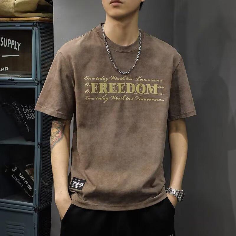 American Short-Sleeved T-Shirt Men'S Trendy Brand Fashion Retro Half-Sleeved Thin Casual Versatile Top