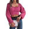QICED Spring Summer Casual Lantern-sleeved, Lace-up, Waist-cinching Chiffon Blouse, Crop Top for Women