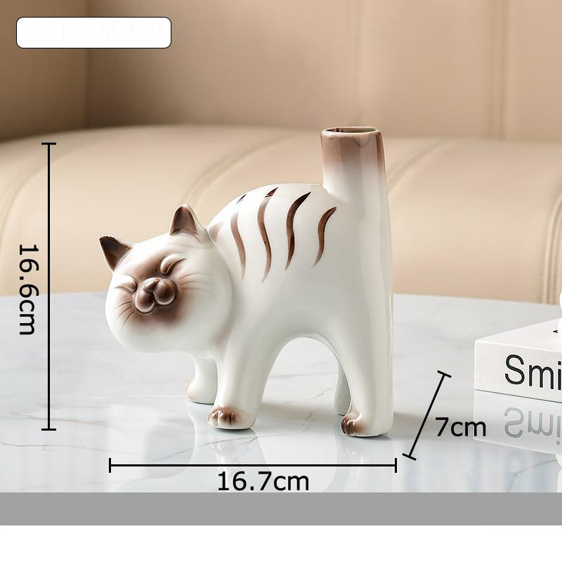Cute Kitten Ceramic Vase Siamese Kitten Vases Table Decoration Artificial Flower Flowers Arrangement Room Aesthetic Decor