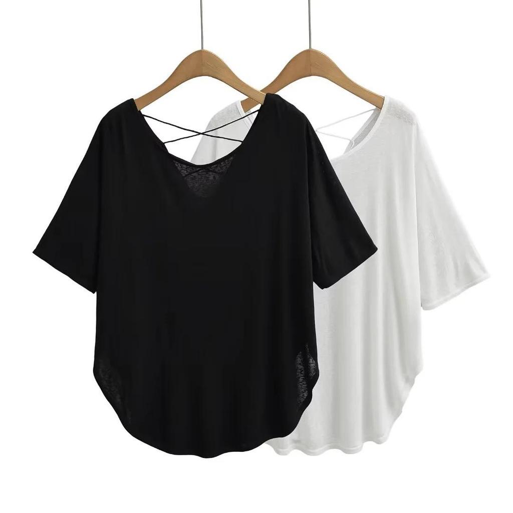 Women's Jazz Dance Loose Short-Sleeve T-Shirt with Back Cutout and Sun Protection