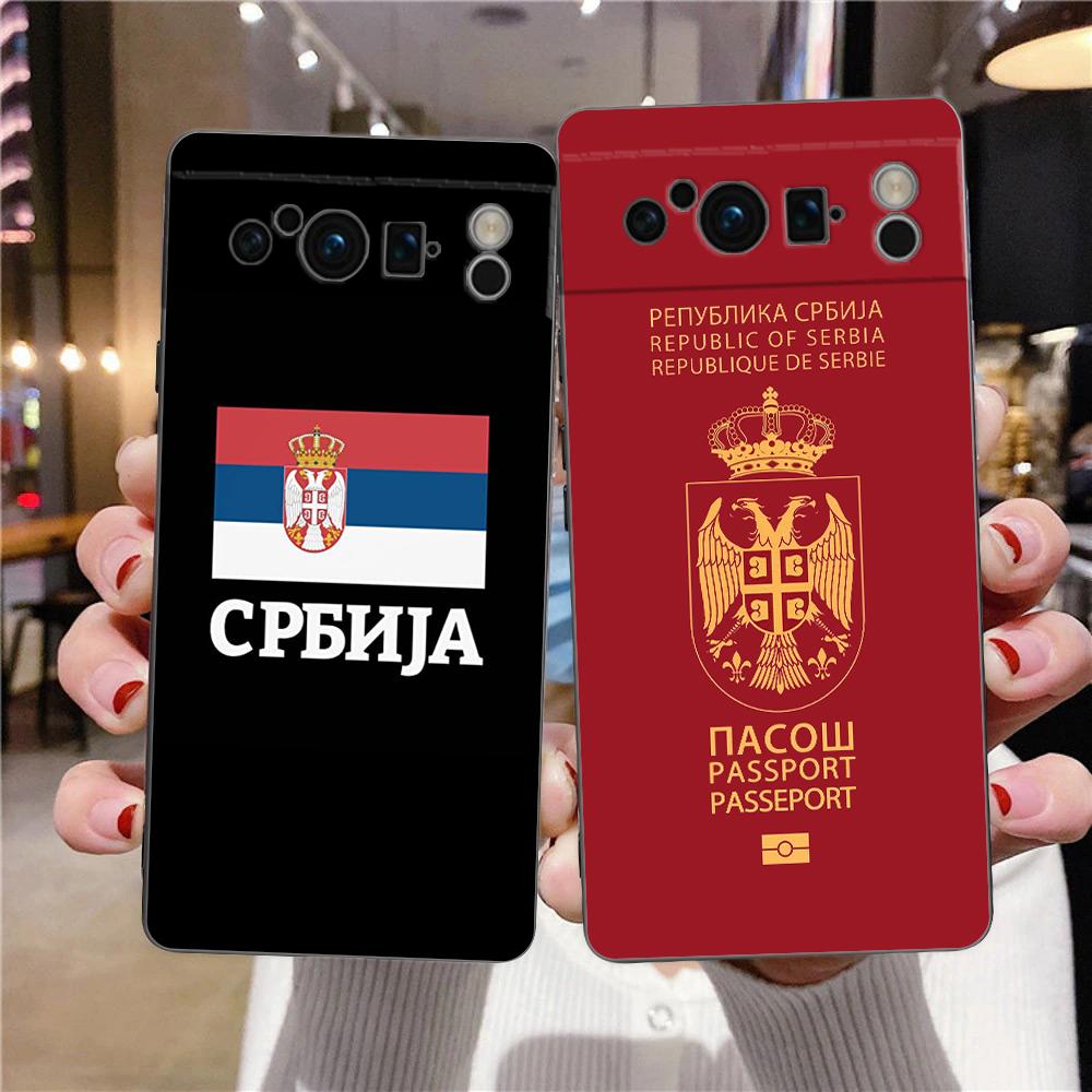 Serbien-Flagge für Google Pixel 8 7 6 Pro 6A 5G, schwarze Handyhülle, weiche, stoßfeste Rückseite, Silikon-TPU-Shell Coque