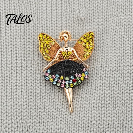 Dancing Fairy Clothing Accessory Sparkling Rhinstone Ballet Brooch, Winged Dancer Girl Alloy Lapel Suit Badge Pin, Women Jewelry Accessories for Dress