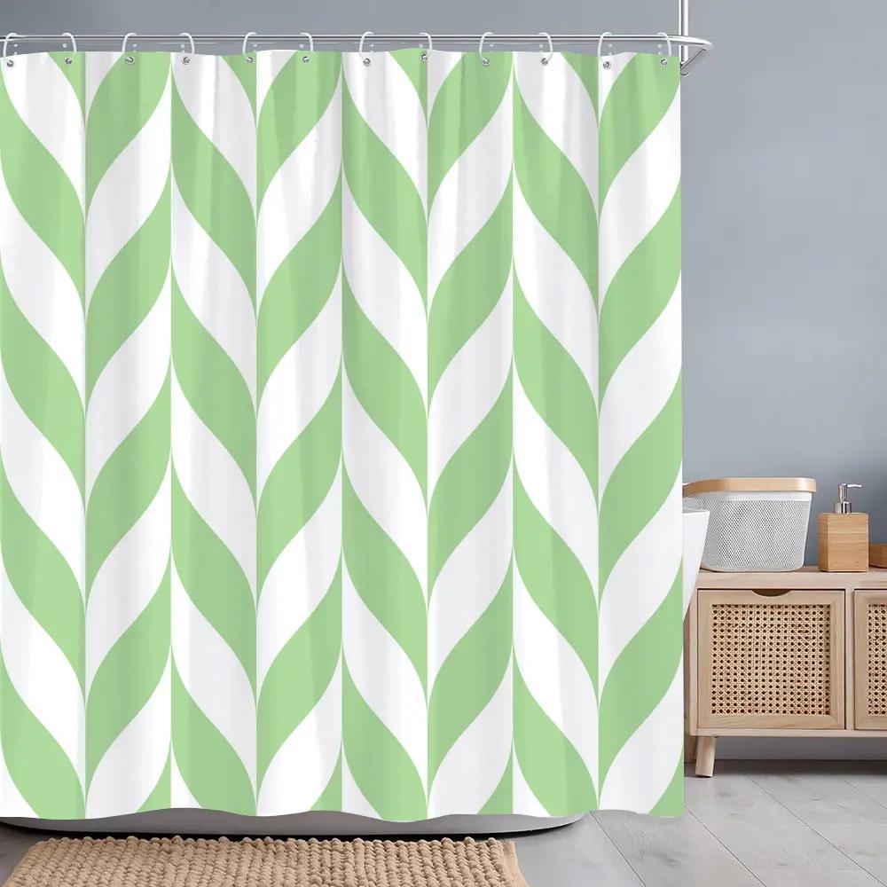 Abstract Geometric Lines Shower Curtain Grey Multicolour Leaf Multicolour Lines Polyester Fabric Shower Curtains Bathroom Decor