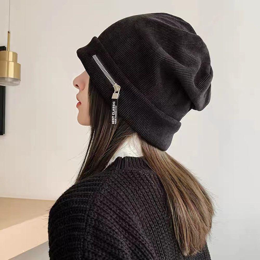 Crochet Couple Bonnet Hat Men Women Hat Korean Style Hat Knitting Zipper Beanie Baggy Melon Cap