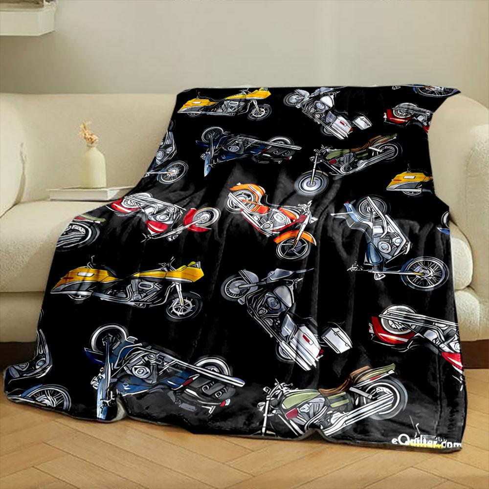Motorcycle Pattern Blanket bedroom Blanket for Livingroom Couch lunch break Soft throw for Friend's festival Gift