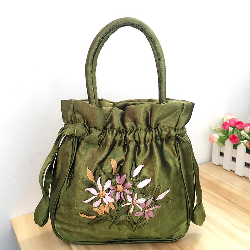Bolso Cubo Vintage Bordado Étnico con Cordón 2025 para Mujer - Bolso de Tela Hecho a Mano para Teléfono Móvil y Almacenamiento