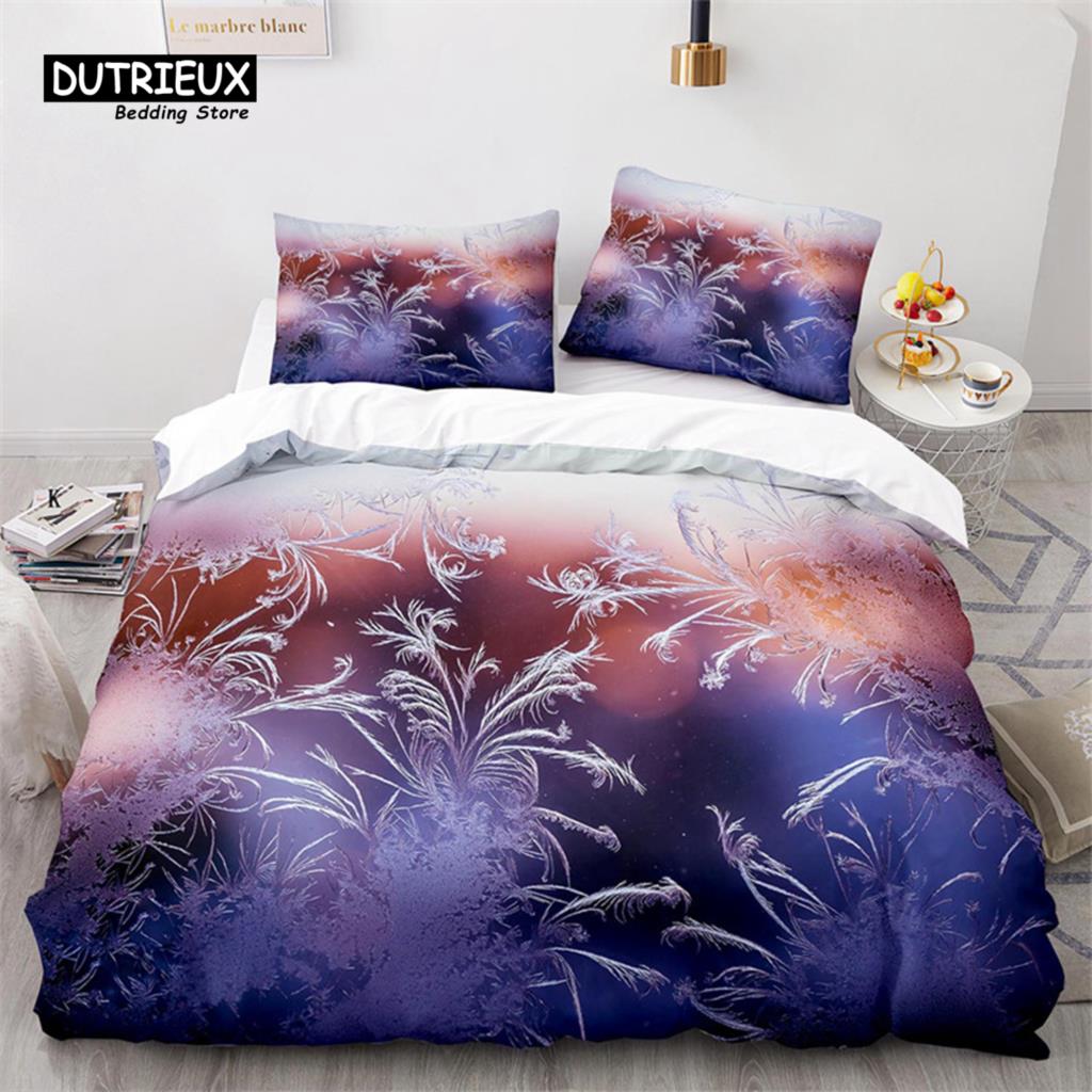 Schneeflocken Bettbezug Winterthema Geometrisches Muster Bettwäscheset Mikrofaser Blau Floral Quiltbezug Für Mädchen Junge Weihnachtsdeko