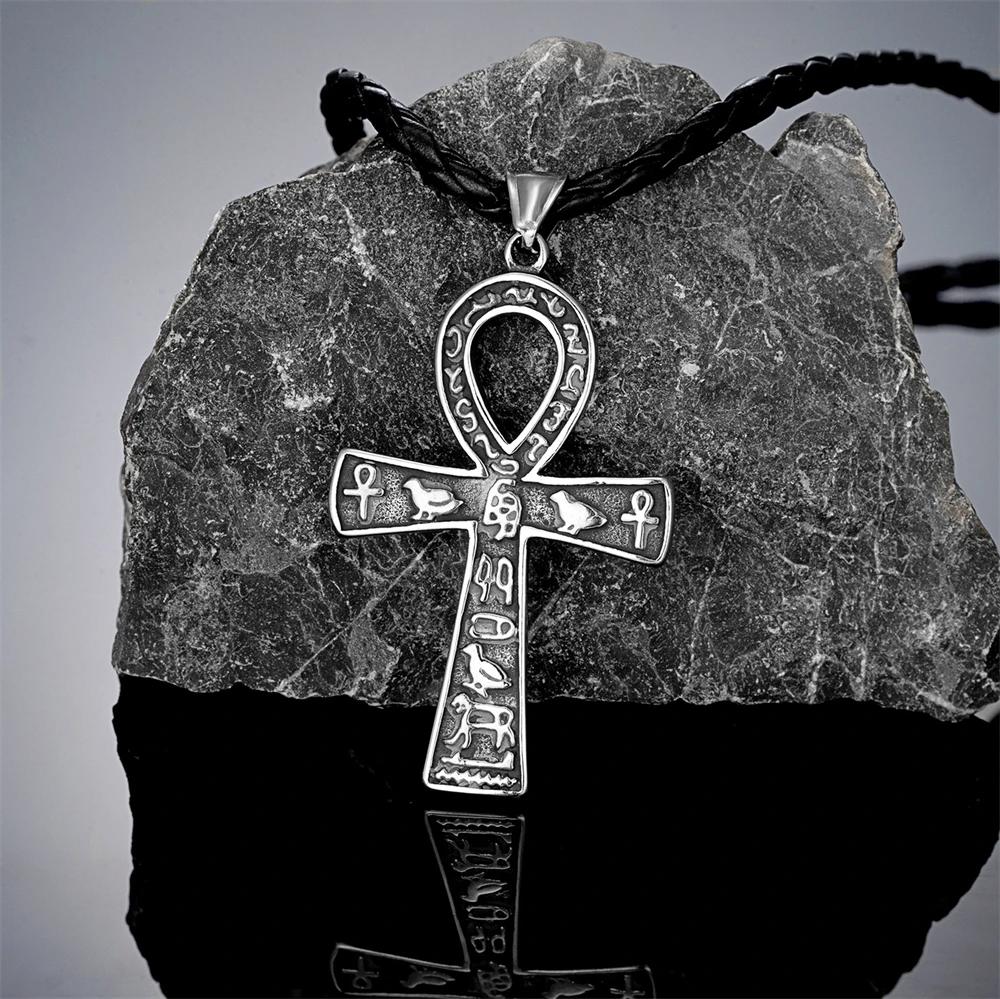 Starověké egyptské náhrdelníky Ankh Cross pro muže a ženy z nerezové oceli, věčný život, přívěsek, unisex, amulet, šperky, klíčenka, lano