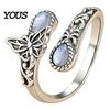 Vintage Finger Ring Faux Moonstone Ring, Waterdrop Fake Gemstone Adjustable Open Stone Healing Band Jewelry for Couple, Women
