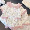 Sweet Full Print Pink Bunny Pajamas Women's Summer Doll Collar Short-sleeved Shorts Set Student Dormitory Loungewear