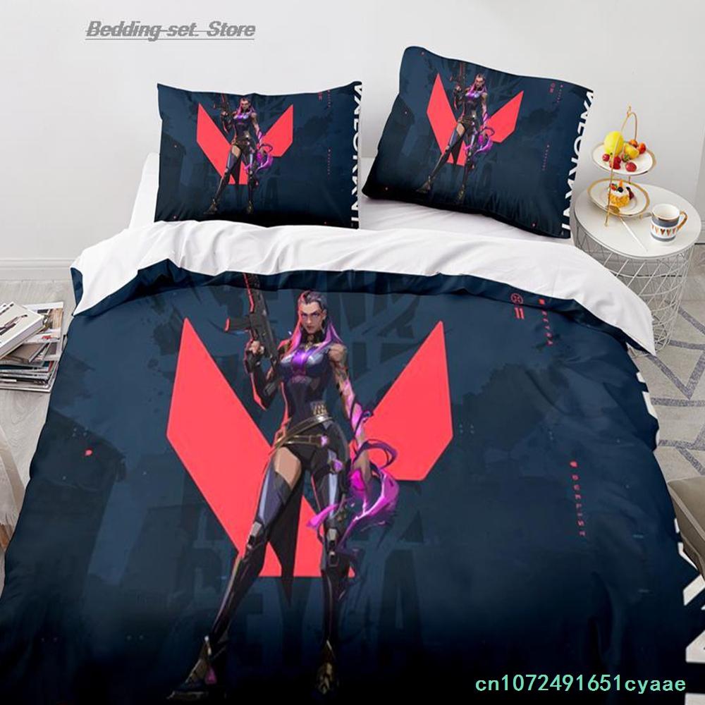 Gaming Valorant Bedding Set Single Twin Full Queen King Size Bed Set Aldult Kid Bedroom Duvetcover Sets 3D Print Anime 034