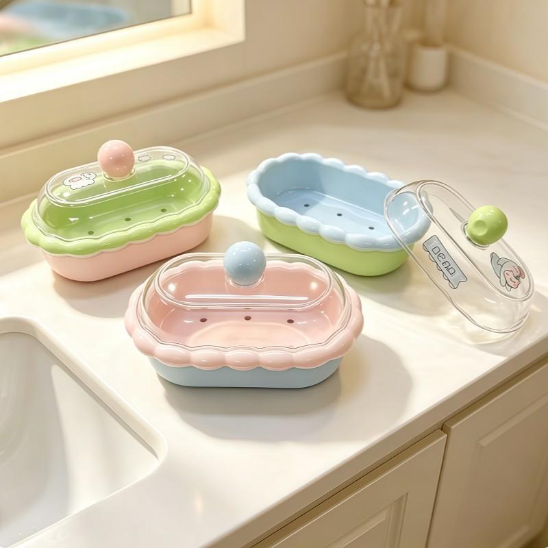 Cute Soap Dish With Lid Drainage Self Draining Portable Plastic Soap Box For Bathroom Student Dorm Home Travel