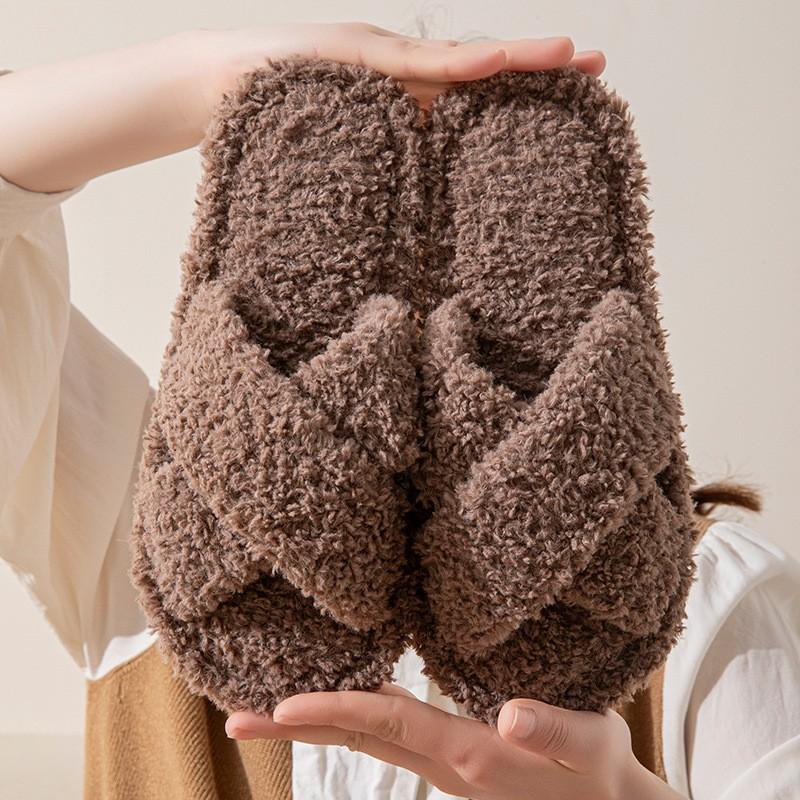 Fashion Crestar Open Toe Fluffy Slippers For Women Winter Indoor Comfortable Fur House Slides Lady Fashion Fuzzy Casual Flat Slippers