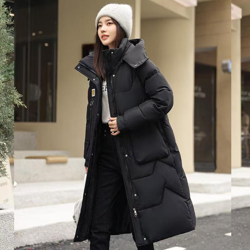 Women's Hooded Long Loose Cotton Coat - Thickened Knee-Length Winter Jacket