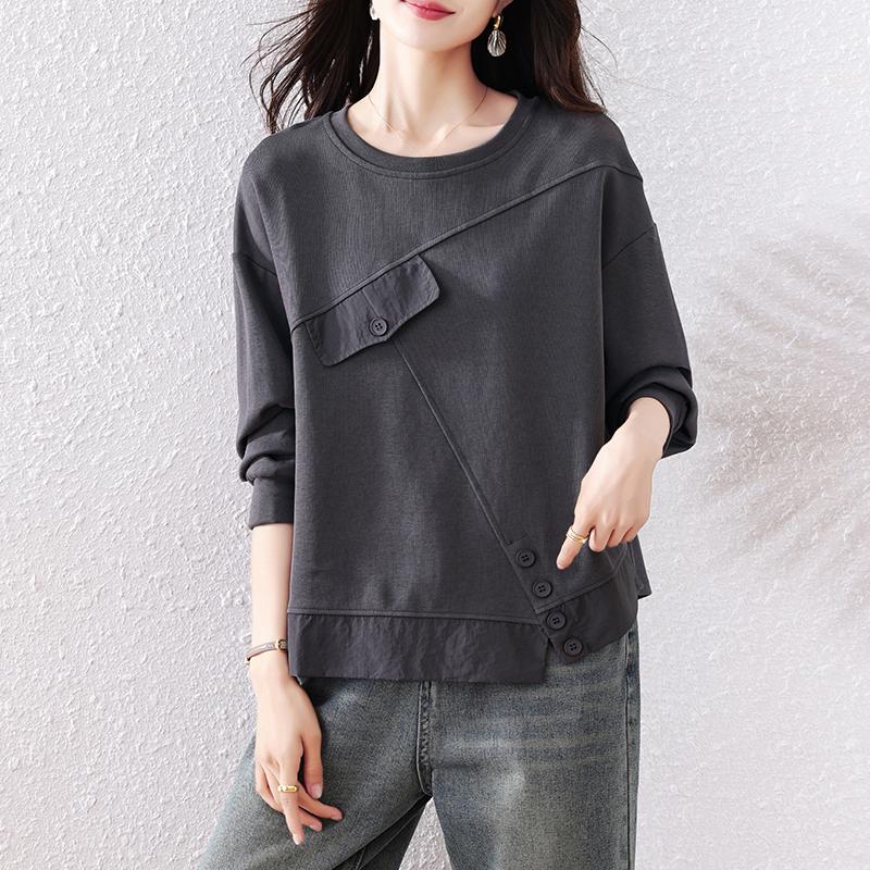 

DIMANAF 2025 New Autumn Plus Size Hoodie Women Pullovers Tops Solid Fashion Loose 9789 One Size серый