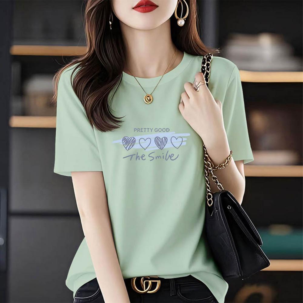 Summer Chic Letter Print T-shirt Women Clothing Fashion All-match Basic Short Sleeve Top Tee Loose Pullover