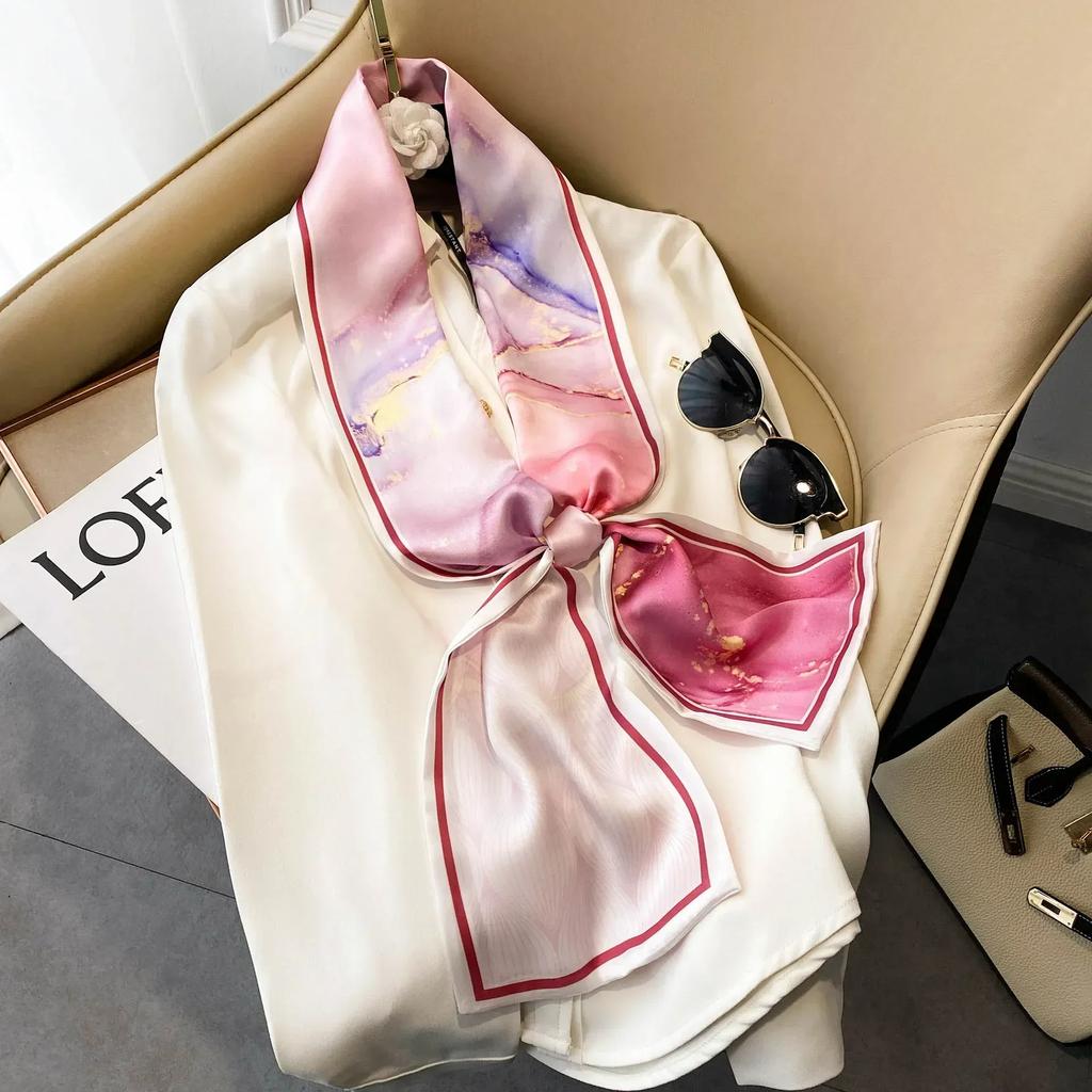 17*150cm Ribbon Silk Scarfs Female Luxury Design Hair Band Skinny Scarf Neck Ties Women Bag Scarves Neckerchief Foulard Lady