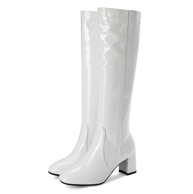 Autumn Winter Knee High Boots Women Black Red Patent Leather Women High Boots Luxury Casual Heels Fashion Long Party Shoe Female