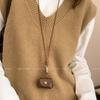 Leather Coin Necklace Pendant with Long Rope & Earphone Case