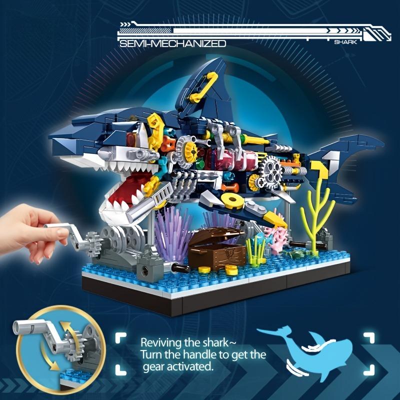 Creative Building Mechanical Shark Underwater Great White Shark 3D Animal Model Difficult Puzzle Toy - Children's Birthday Gift