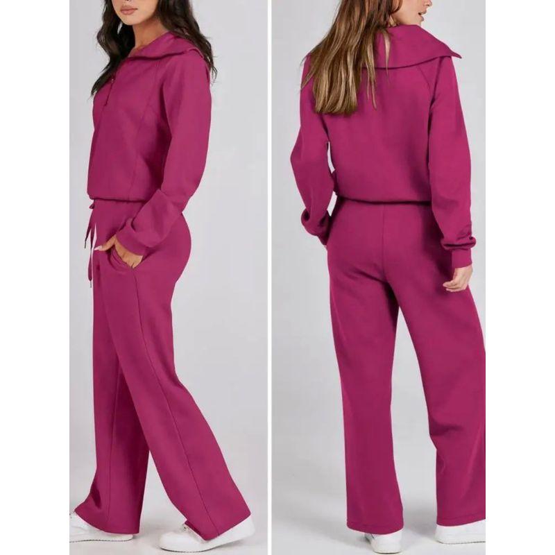 Half Zip Hoodie Wide Leg Pants Set Casual Half Zip Sweatshirt Loose Pants Suit