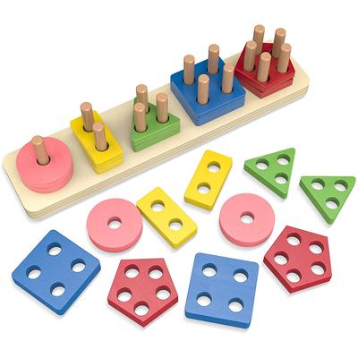 Drevené hračky pre 1 rok, Montessori hračky pre 1 2 3 roky, Drevené triedenie Stohovacie hračky pre batoľatá Vek 2-3 chlapci Dievčatá, farebné
