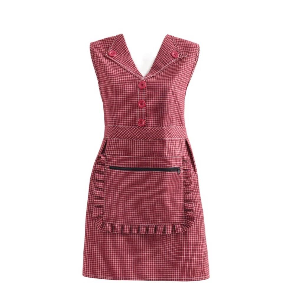 Oil-proof Waistcoat Lapel Apron Small Plaid Kitchen Apron Cute Cooking Apron Women