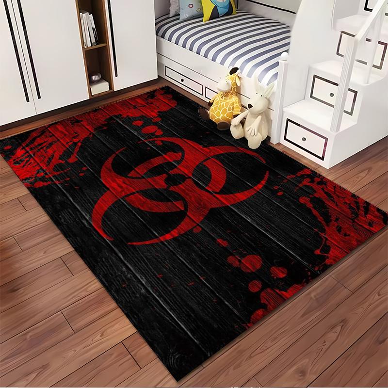 Biohazard Symbol Rug with Red and Black Design Suitable for use as an anti-slip game mat for living room and bedroom sofas