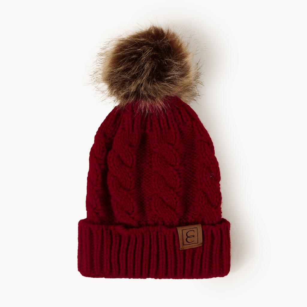 Unisex Acrylic Cable Knit Beanie Hat Winter Warm Pom Pom Cuff Brimmed Ear Cover Cap