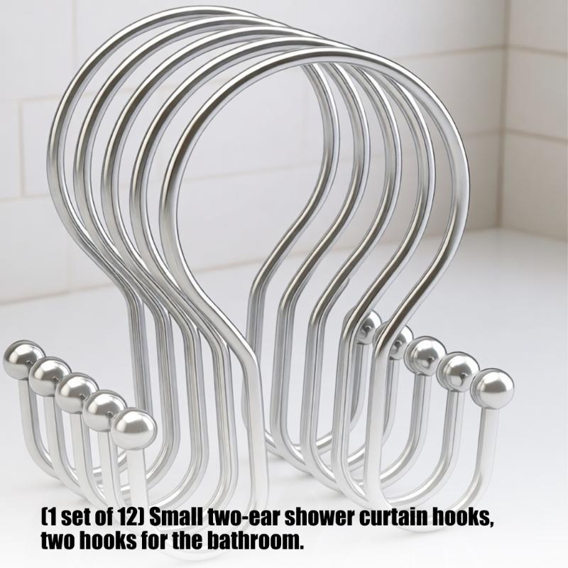 Pack of 12 Sturdy Iron Double Hook Hangers Iron Texture Suitable for Bathroom Curtain and Home Organization
