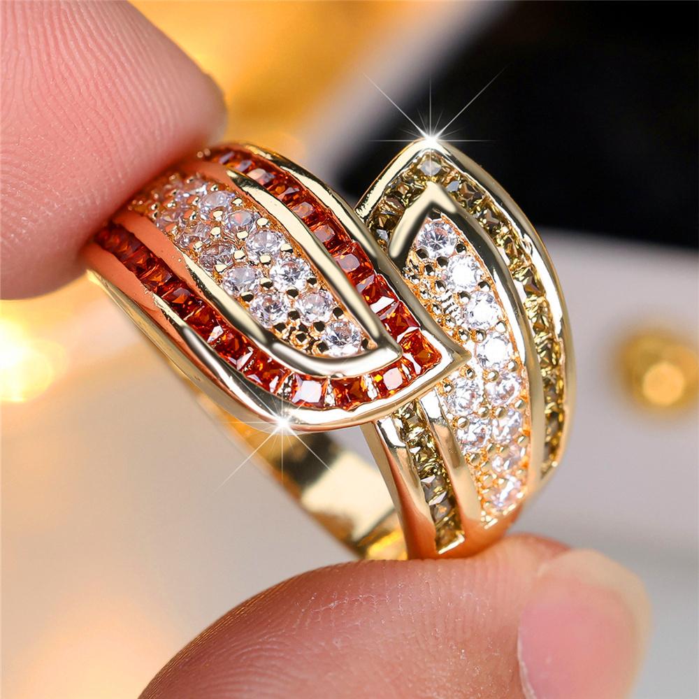 

Charm Unique Style Female Red Finger Ring Vintage Gold Color Wedding Band Bridal Jewelry For Women 7