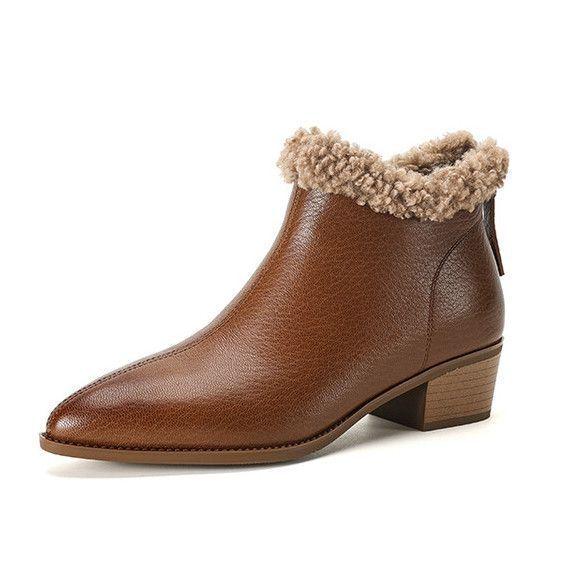 

Женские зимние ботинки из натуральной кожи на флисовой подкладке - до щиколотки, универсальные, на среднем каблуке 38 коричневый