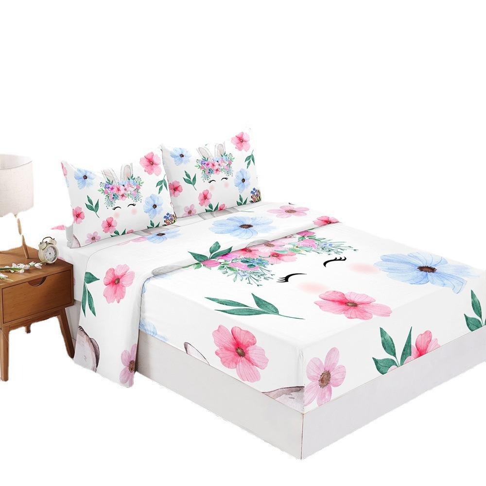 Four-Piece Mattress Sheet Digital Printing Mattress Protective Cover Bedding Rabbit