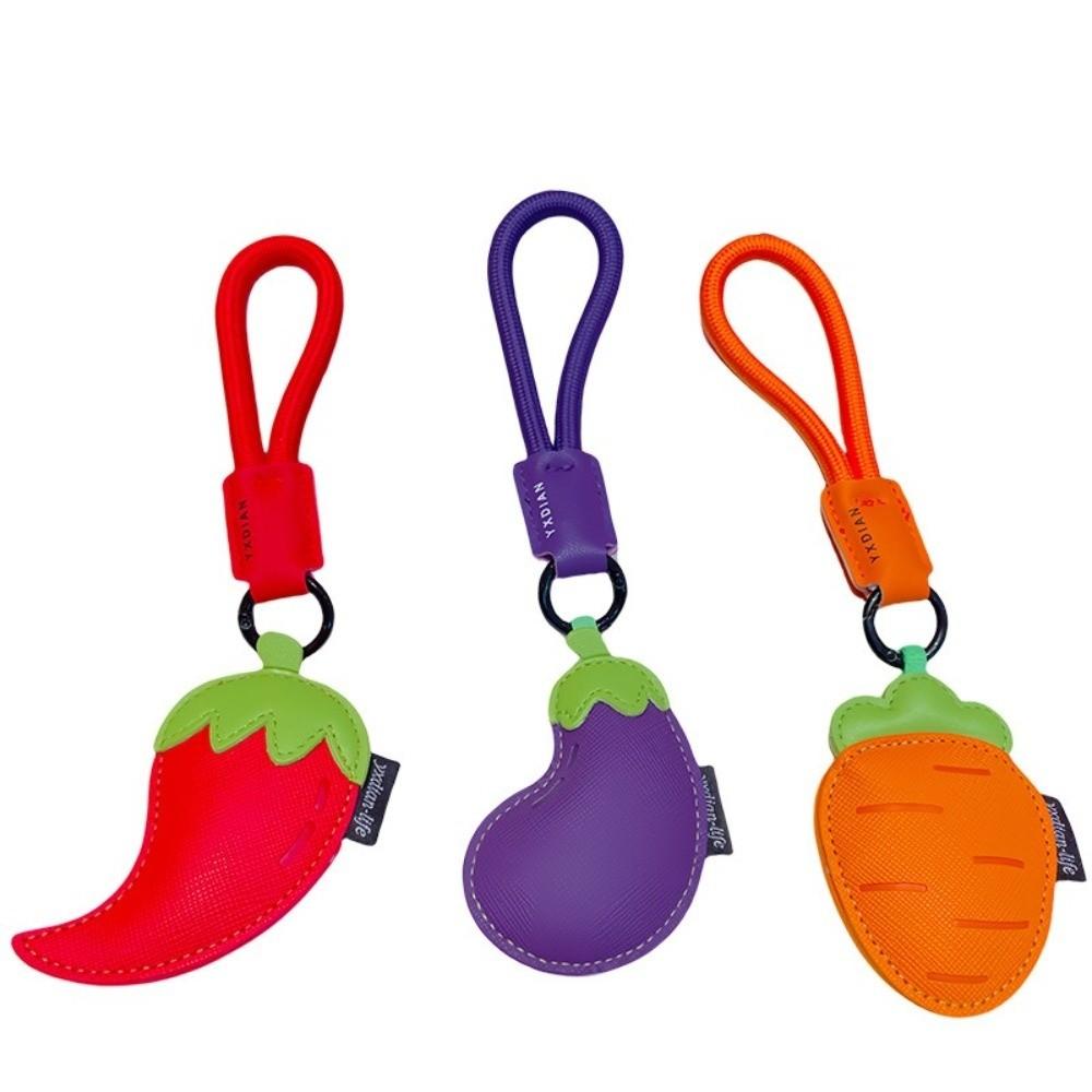 Eggplant PU Leather Bag Pendant Cartoon Car Keyring Funny Vegetable Keychain  Students