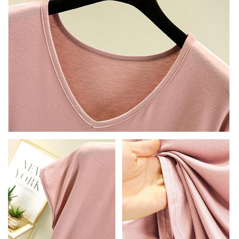 Letnia damska kamizelka bez rękawów z modalu Gładka V-neck Podstawowy T-shirt Luźny T-shirt z modalu Topy Codzienna podkoszulka
