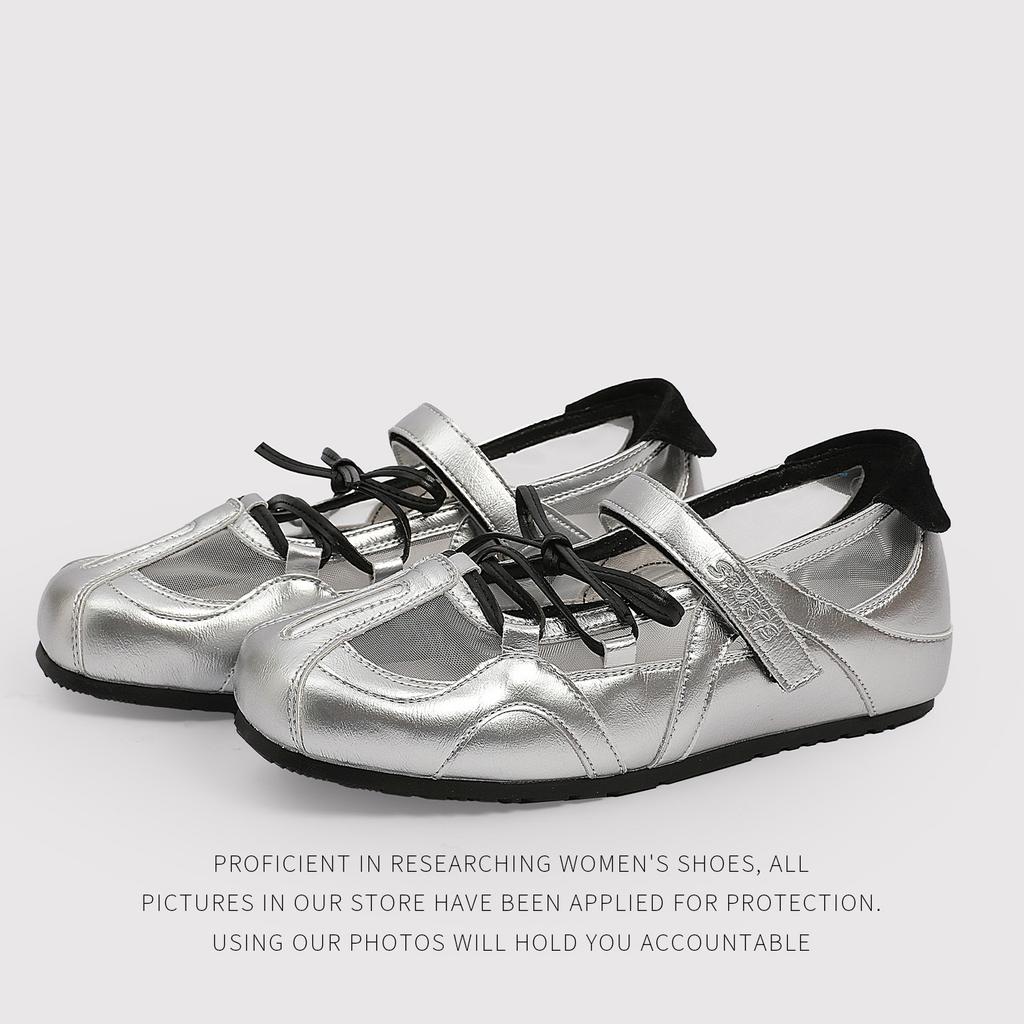 Silver Mary Jane Shoes Women'S Spring Height Increase Ballet Training Shoes Casual Sports Functional Shoes With Skirts