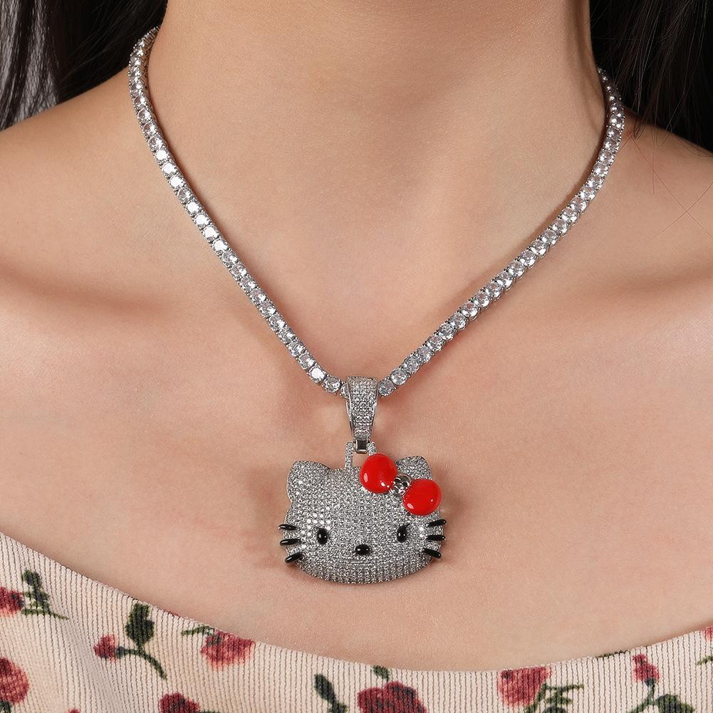 European and American New Jewelry Cute Cartoon Cat Zircon Pendant Gold Hip Hop Style Girl Necklace