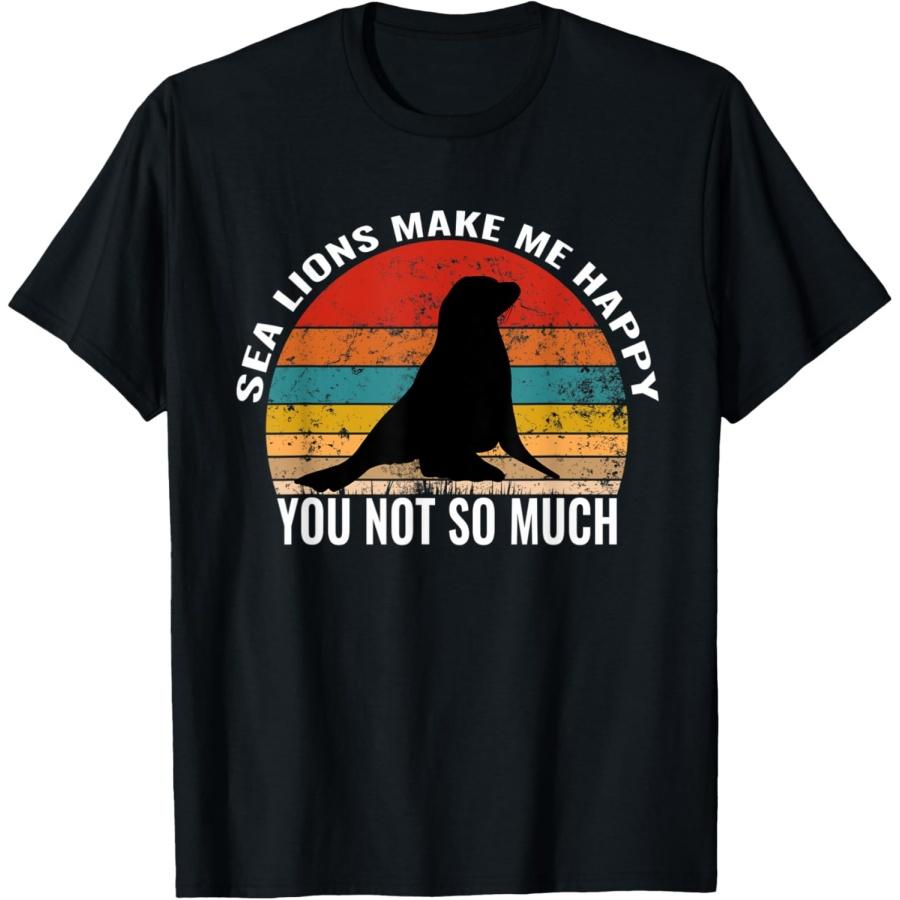 Морские львы делают меня счастливым, ты не очень. Винтажная футболка с морским львом S