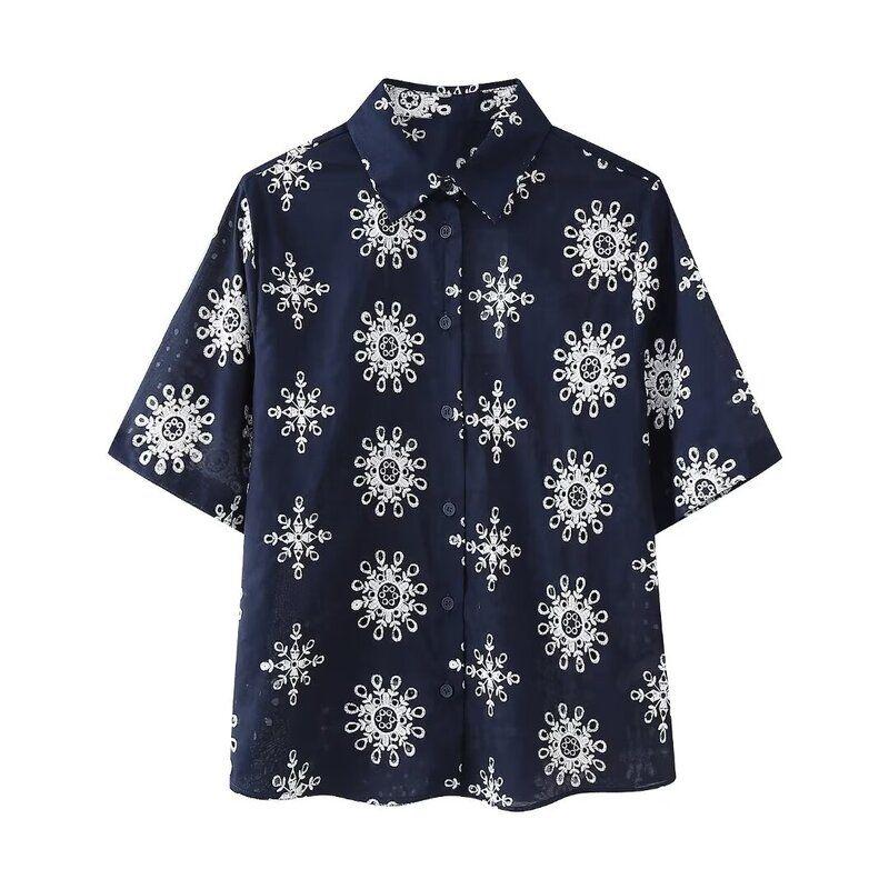 

Fashion Style 2024 Summer New Arrival Women s Clothing Sense of Strike Contrast Color Embroider Shirt High Waist Loose Pants 4877098 Shirt XS