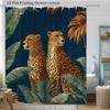 Jungle Leopard Shower Curtain Realistic Cheetahs  Tropical Leaves On Navy Blue Wild Animal Art for Boho or Luxury Bathroom Decor