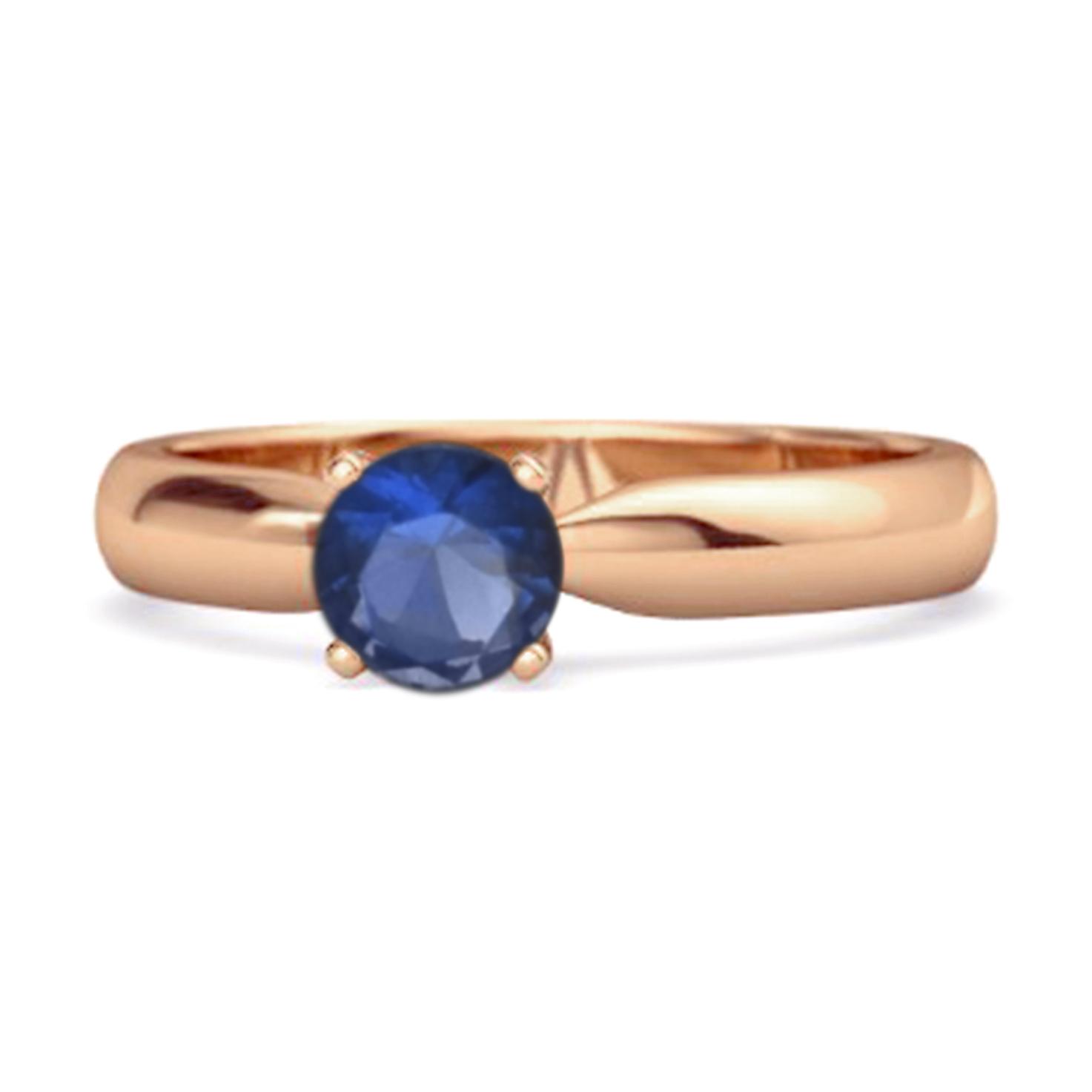 Blue Sapphire Classic Solitaire Ring - 925  Sterling Silver Rose Gold Vermeil 7.5 ярко-розовый