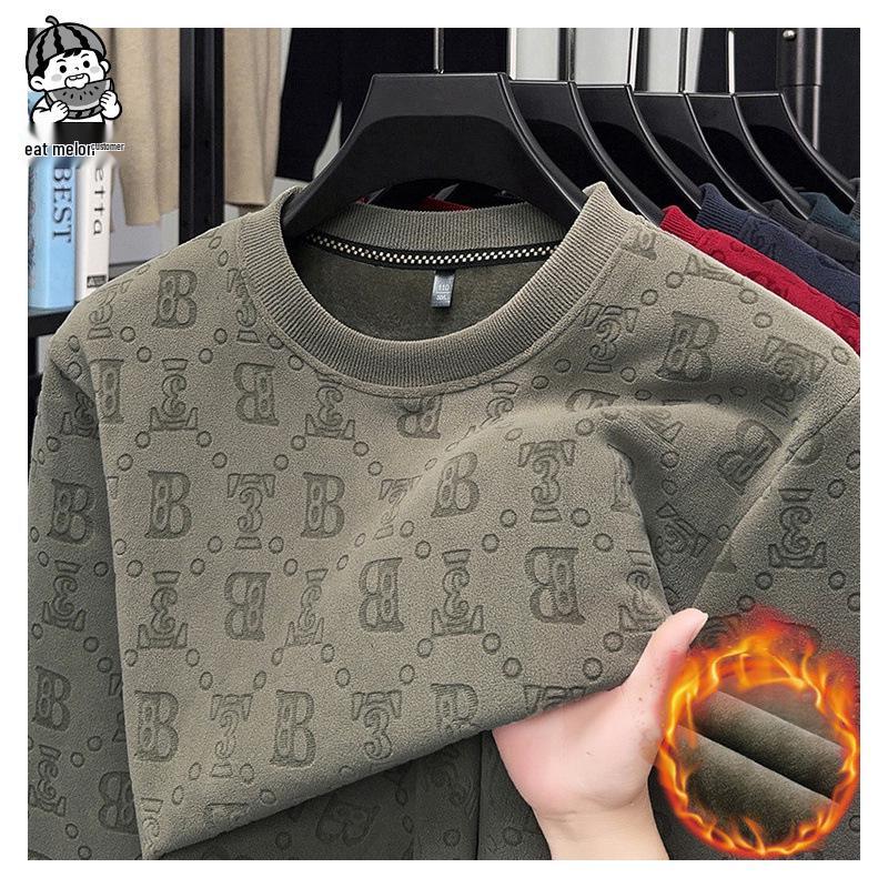 Men's Thick Warm Fleece Hoodie for All Ages, Stretchy Plain Jacquard Lining, Round Neck Australian Fleece Top