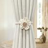 2PCS.Luxury Flower Linen Curtain Tiebacks (Pair), Adjustable Cottagecore Straps, Cute Decor for Sheer/Thick Curtains