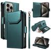 For iPhone 15 Pro Max Case with Multi-Card Holder and Strap PU Leather Phone Cover Stand