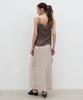 Seolan A-Line Glossy Long Skirt_Beige